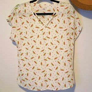 C White Short Sleeve Top - Watermelon Pattern